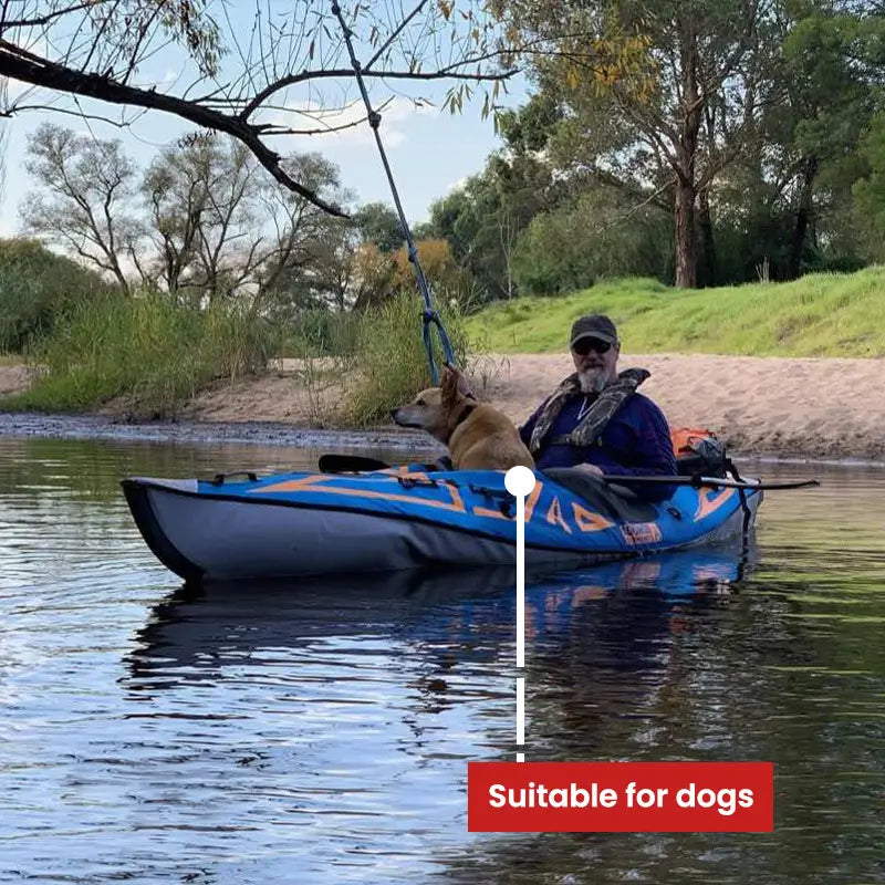 AdvancedFrame Expedition Elite Kayak with a man and a dog