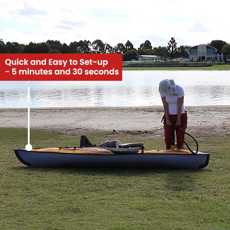 Woman setting up the AdvancedFrame Sport Elite Kayak