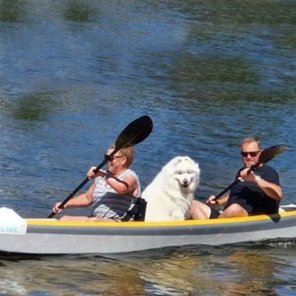 Air Glide 473 Kayak in use by couple with a dog