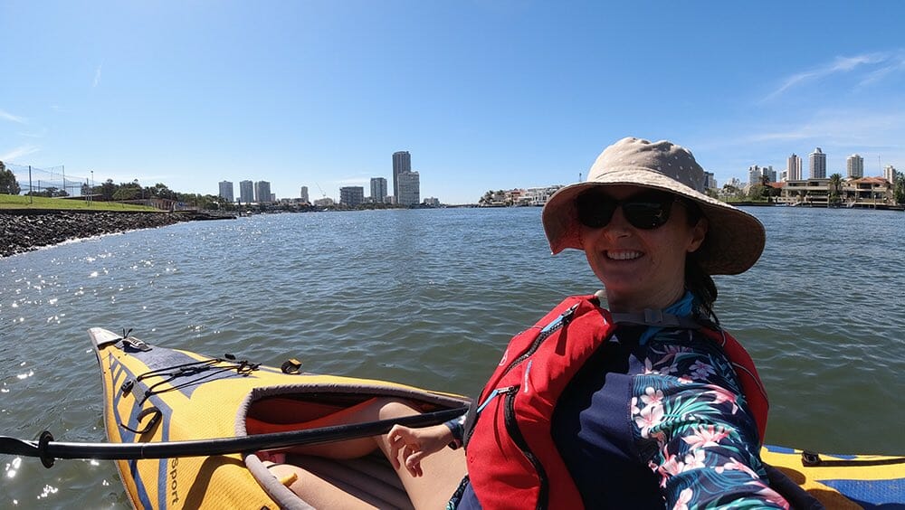 kayaking at yacht st to broadwater parklands advancedframe sport kayak buildings in sight