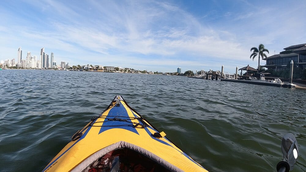 kayaking at yacht st to broadwater parklands advancedframe sport kayak front paddler pov