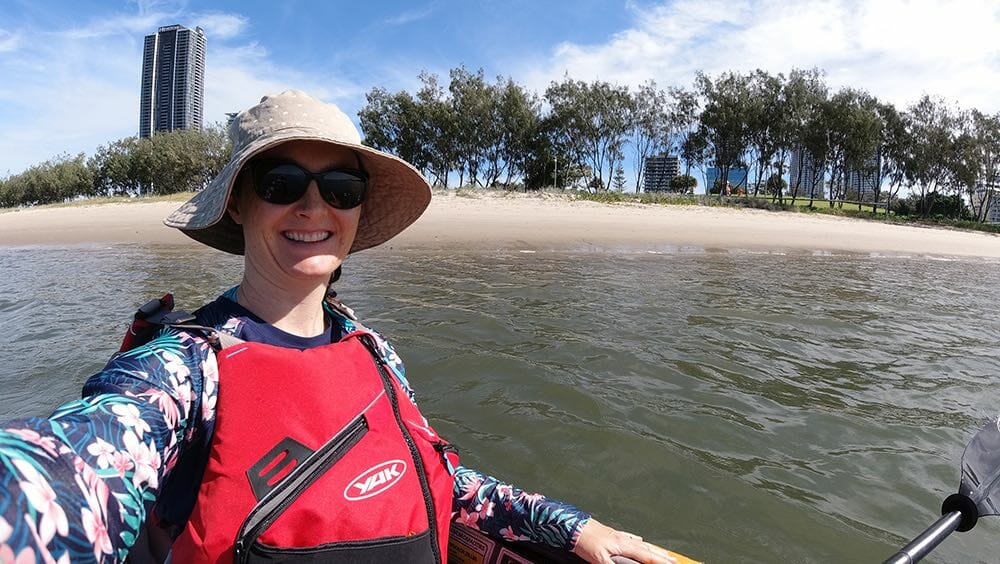 kayaking at yacht st to broadwater parklands advancedframe sport kayak selfie by the shore