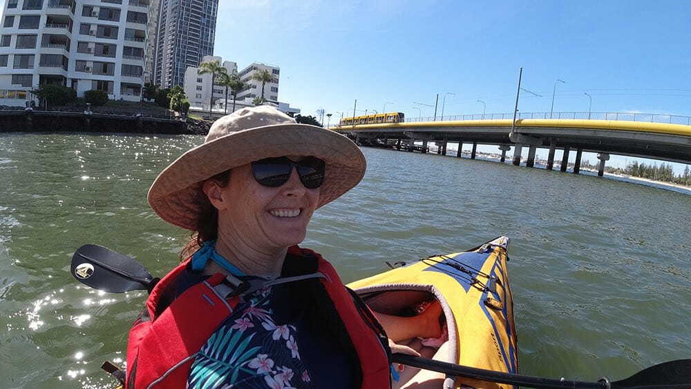 kayaking at yacht st to broadwater parklands advancedframe sport kayak selfie near the train