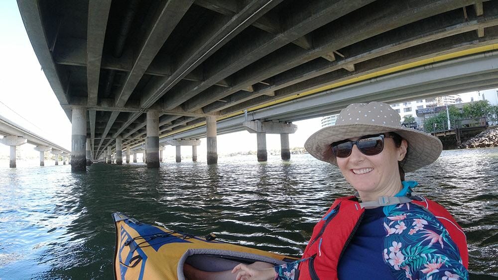 kayaking at yacht st to broadwater parklands advancedframe sport kayak under the bridge