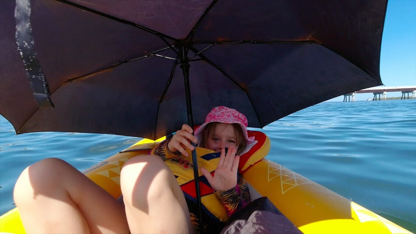 kayaking at bribie island straitedge2 pro kayak child under the umbrella