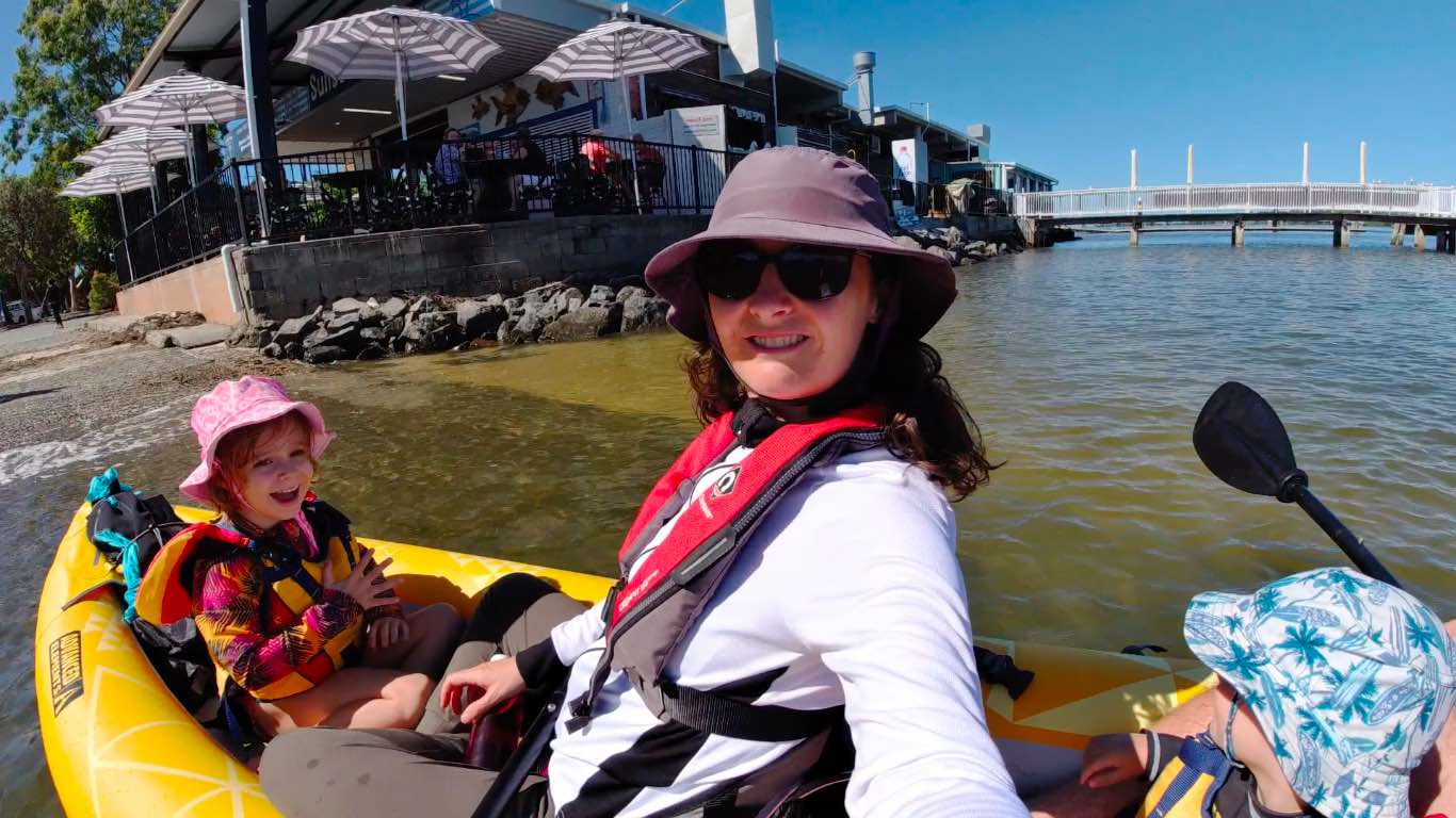 kayaking at bribie island straitedge2 pro kayak family selfie