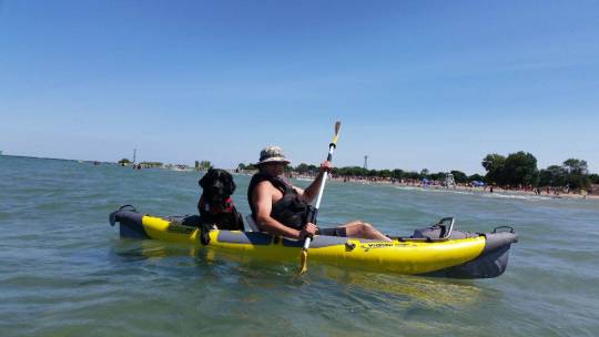 straitedge kayak with dog